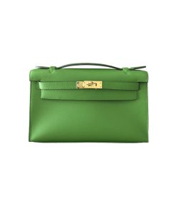 Hermes Kelly Pochette Vert Yucca Swift